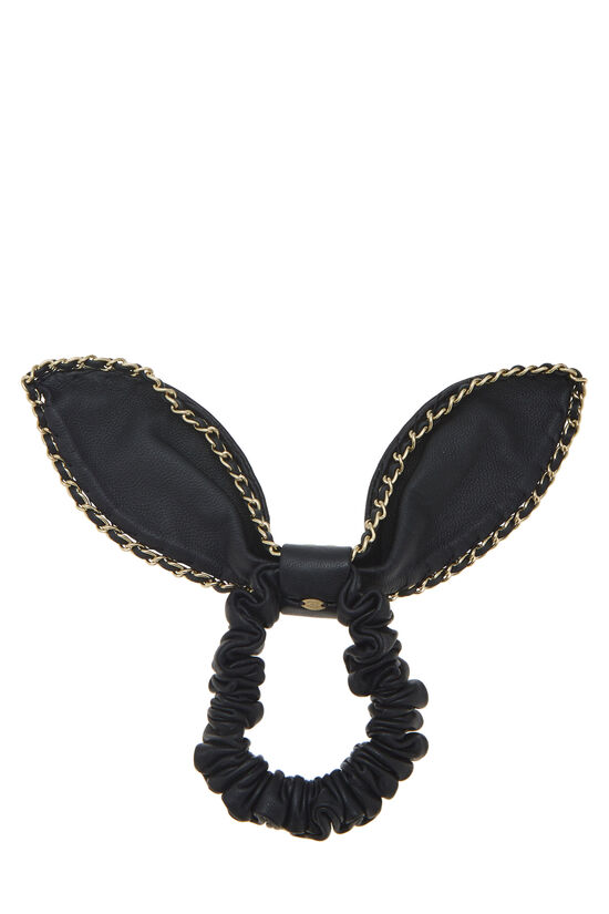 Black Lambskin & Gold Chain Hair Bow Tie, , large image number 1