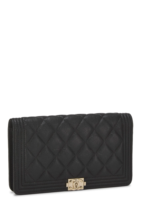 Black Quilted Caviar Boy Long Wallet, , large image number 1