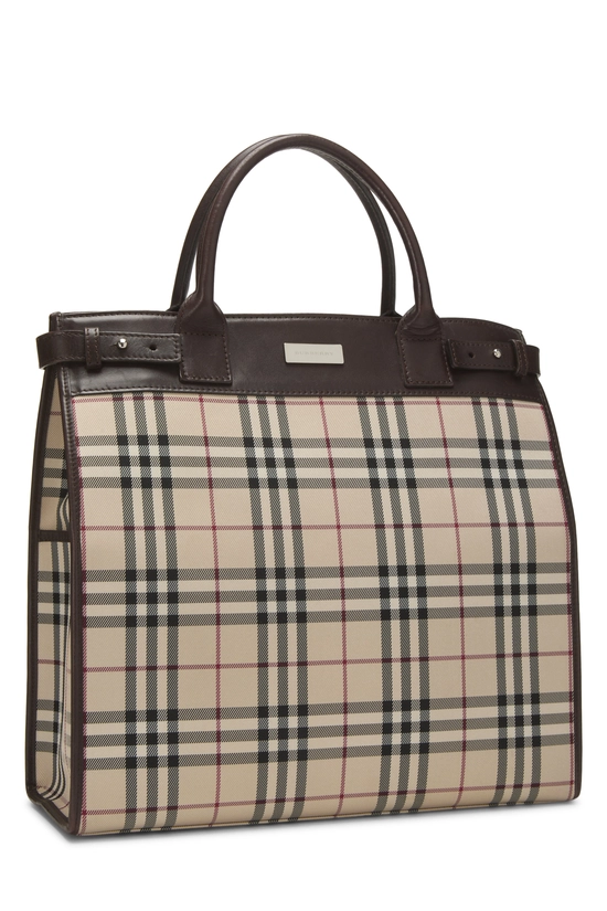 Brown Nylon House Check Convertible Tote Medium, , large image number 1