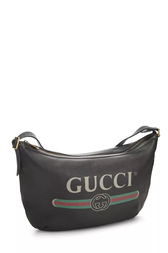 Black Leather Logo Printed Half Moon Hobo, , large image number 1