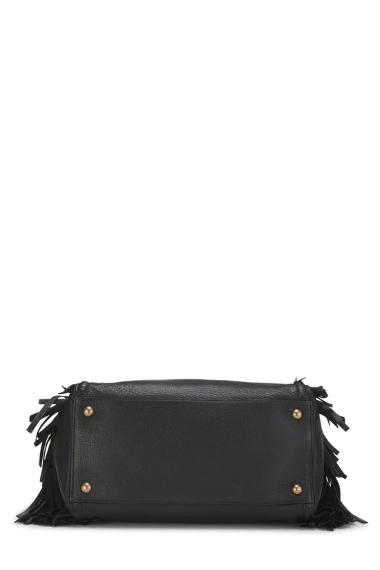 Black Vitello Daino Fringe Tote, , large image number 4