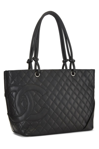Black Quilted Calfskin Cambon Tote Large, , large