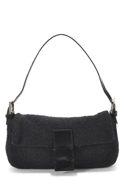 Grey Knit Baguette Bag