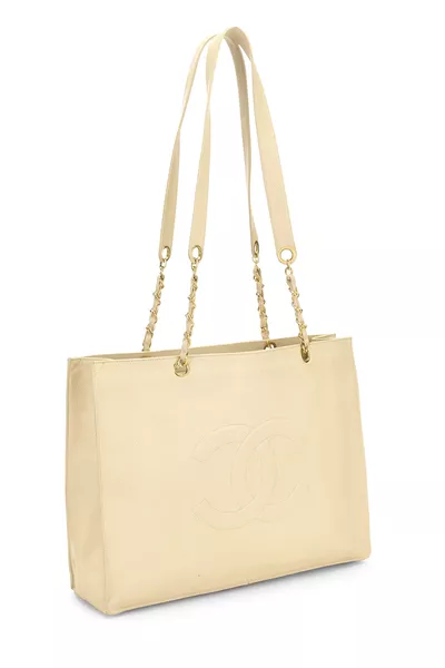 Cream Caviar Flat Chain Handle Tote Large, , large