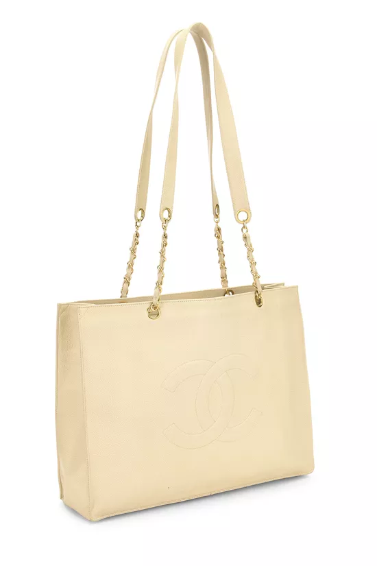 Cream Caviar Flat Chain Handle Tote Large, , large image number 1