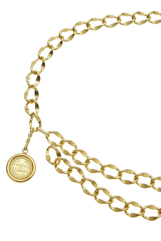 Chanel Medallion Gold Double Chain Pendant Necklace 67954