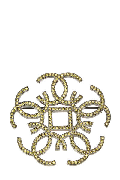 Gold & Crystal 'CC' Pin