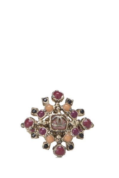 Pink Enamel & Black Crystal Cluster 'CC' Ring, , large