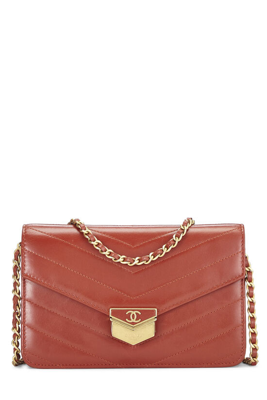 Chanel Red Iridescent Calfskin Leather Chain Large Crossbody Bag