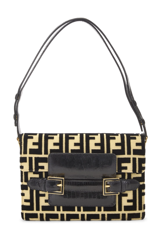 Black Velvet Zucca Flap Shoulder Bag, , large image number 0
