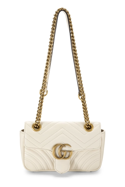 Gucci White Leather GG Marmont Matelassé Shoulder Bag Mini