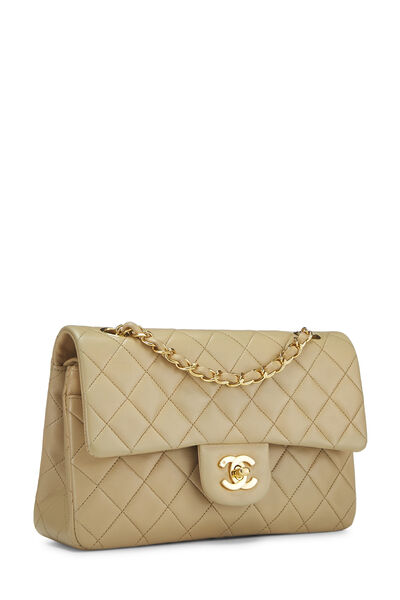 Beige Quilted Lambskin Classic Double Flap Small, , large