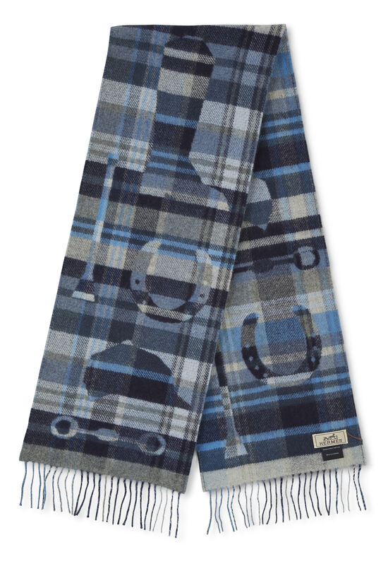 Blue Plaid Cashmere Scarf, , large image number 0