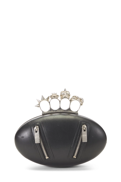Black Leather Oval Knuckle Clutch