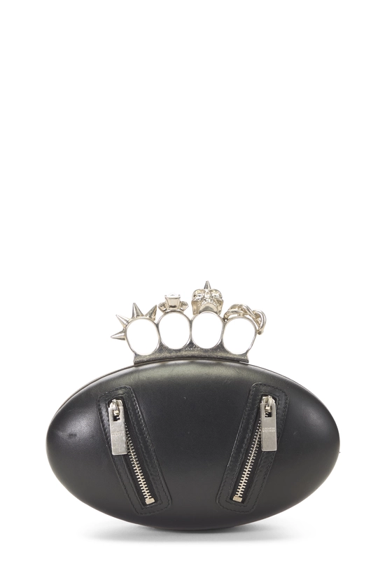 Black Leather Oval Knuckle Clutch, , large image number 0