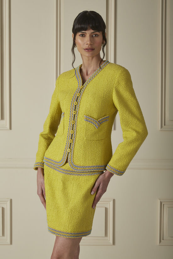 CHANEL 04C Tweed 3/ PC Skirt Suit with Ice Cream Print Blouse Silk Tri –  Chic Selects of Palm Beach