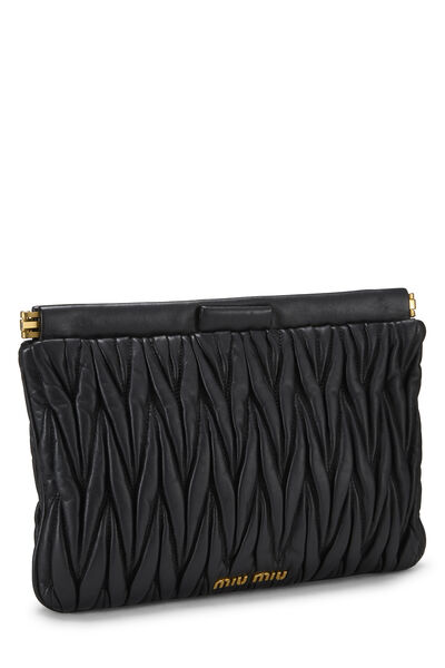 Black Nappa Matelass&eacute; Chain Clutch, , large
