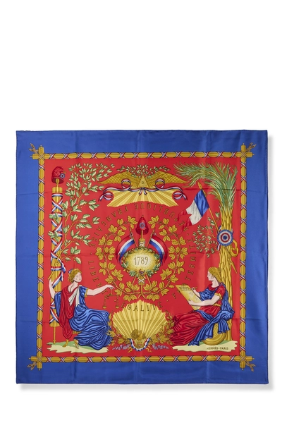 Blue & Multicolor 'Republique Francaise Liberte' Silk Scarf 90