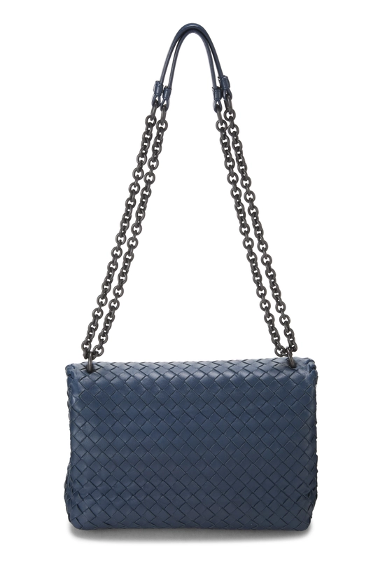 Blue Intrecciato Leather Olimpia Shoulder Bag Small, , large image number 3