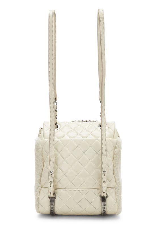 White Quilted Calfskin & Shearling Mountain Backpack, , large image number 4