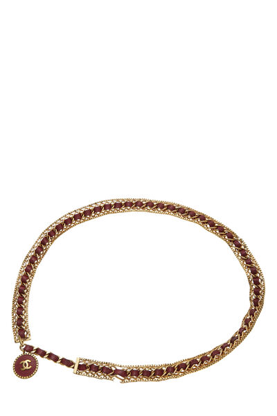 Gold & Red Leather CC Chain Belt