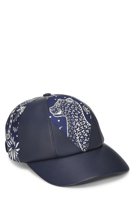 Navy Lambskin Les Leopards Thelma Baseball Cap, , large image number 0
