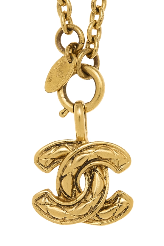 Gold Quilted 'CC' Necklace Small, , large image number 1
