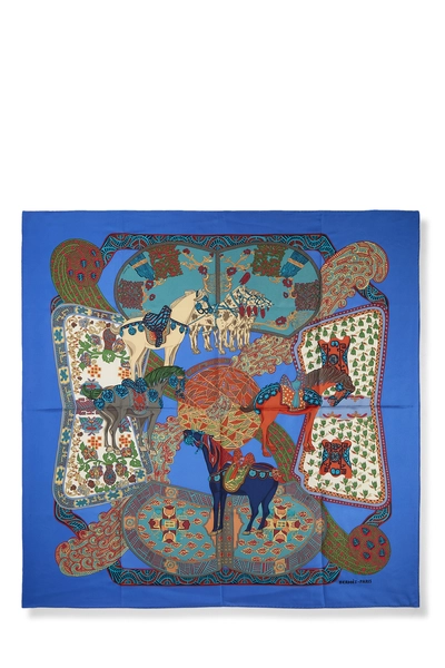 Blue & Multicolor 'Art des Steppes' Silk Scarf 90