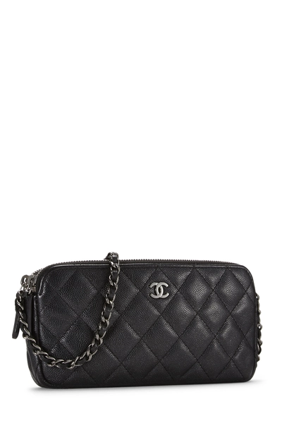 Chanel Black Quilted Caviar Double Zip Clutch — photo 2