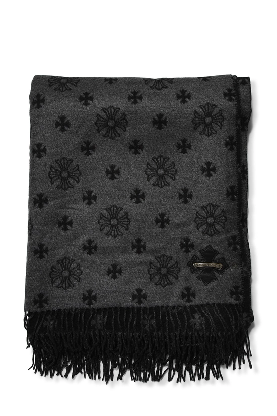 Pre-Owned Black Silk Logo Fringe Stole QZAADN2NKB000