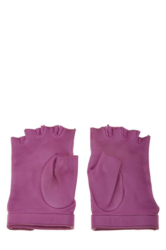 Purple Quilted Lambskin Fingerless Gloves, , large image number 1