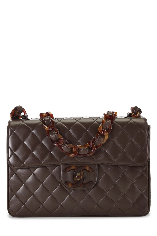 Pre-Owned Brown Lambskin Half Flap Jumbo Q6B0271I04001