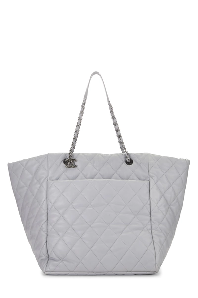 Grey Quilted Lambskin Shopping Tote Large