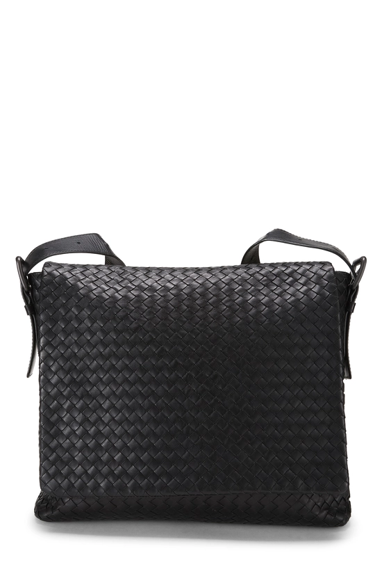 Black Intrecciato Leather Flat Messenger Bag, , large image number 0
