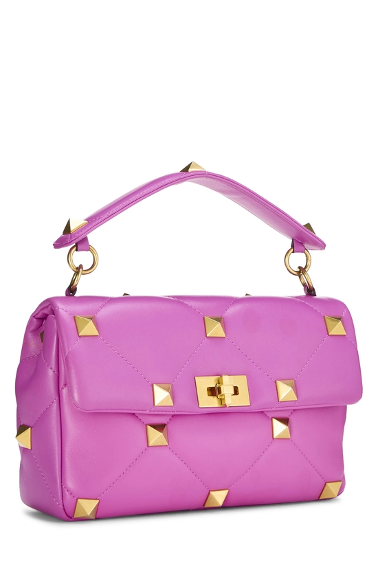Pink Leather Roman Stud Flap Bag Large, , large image number 1