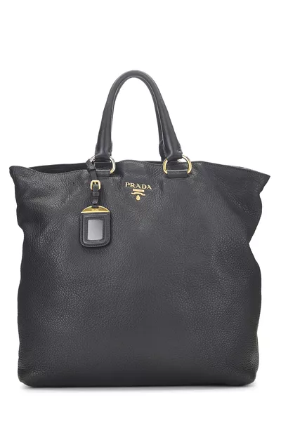 Black Vitello Daino Shopping Tote