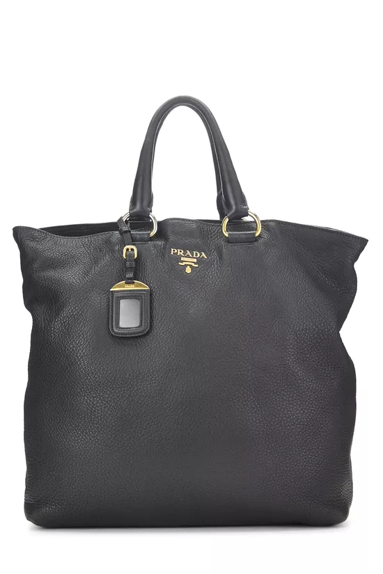 Black Vitello Daino Shopping Tote, , large image number 0