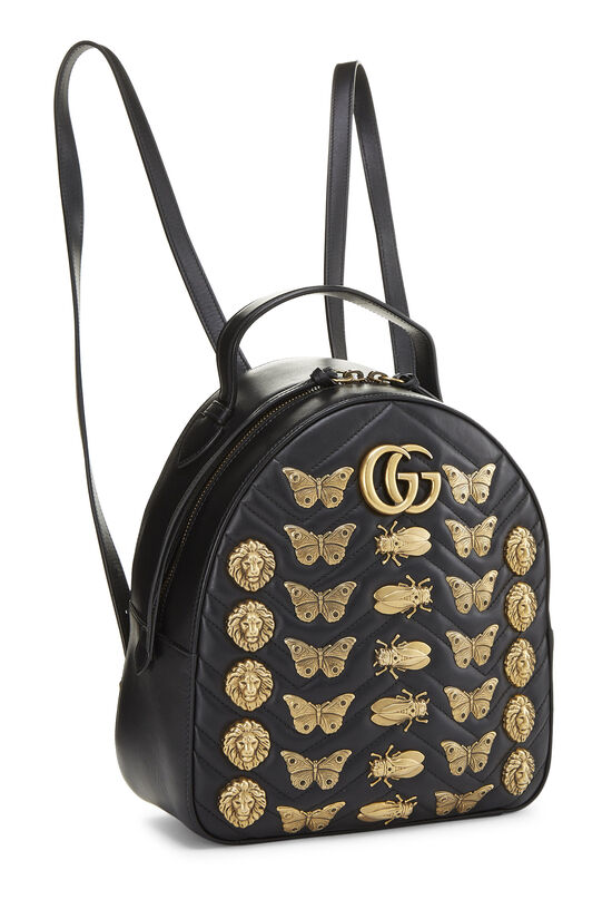 Gucci Black Leather 'GG' Animalier Marmont Backpack QFB1IZ1LKB014