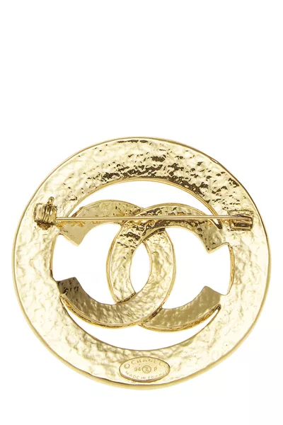 Gold Interlocking 'CC' Pin Large, , large