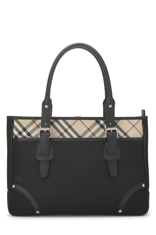 Black Nylon Check Zip Tote Medium, , large image number 0