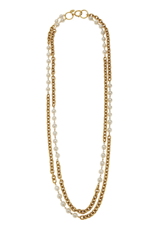 Gold & Faux Pearl Layered Necklace Large, , large image number 0