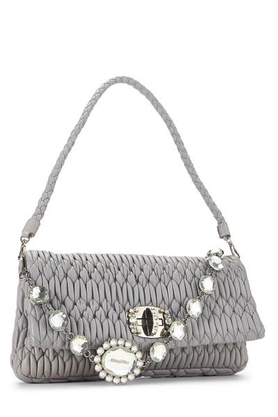 Grey Nappa Crystal Flap Shoulder Bag, , large
