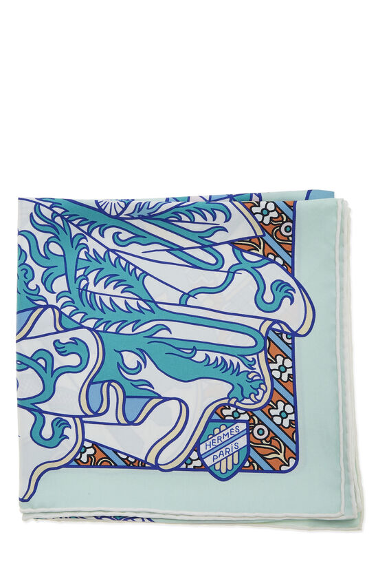 Blue & Multicolor 'Duels Oniriques' Silk Scarf 90, , large image number 2