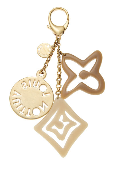 Gold & Taupe Tahitienne Monogram Bag Charm, , large