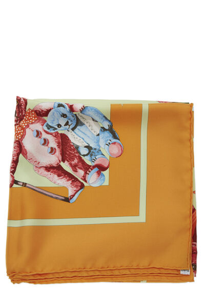 Orange & Multicolor 'Confidents Des Coeurs' Silk Scarf 90, , large