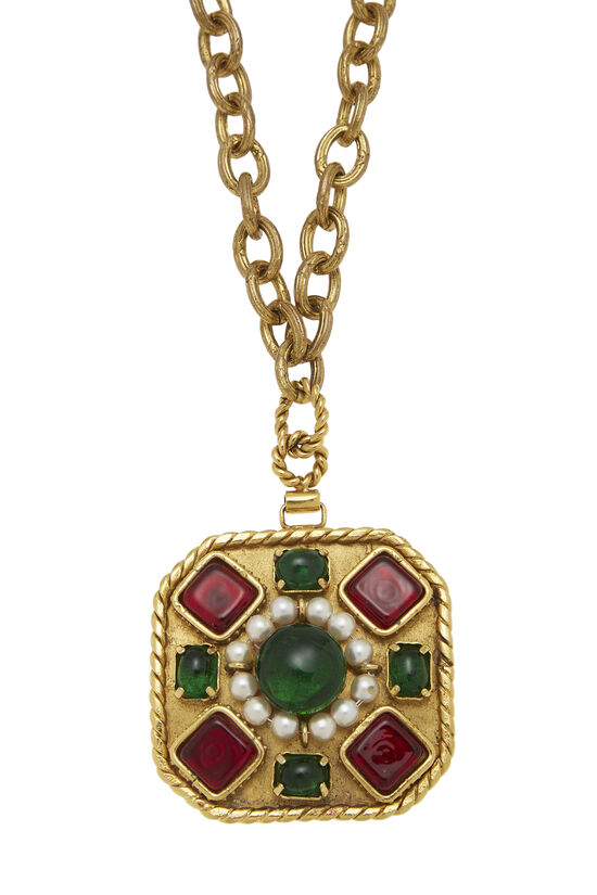 Gold & Multicolor Gripoix Pendant Necklace, , large image number 1