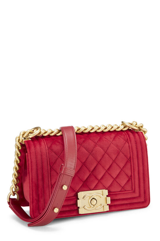 Red Quilted Velvet Boy Bag Small, , large image number 2