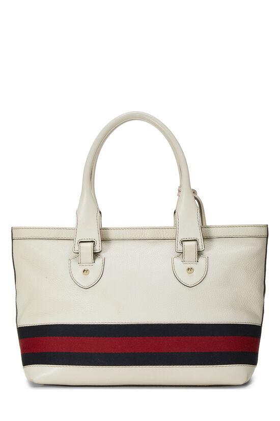 White Leather Web Heritage Tote, , large image number 3