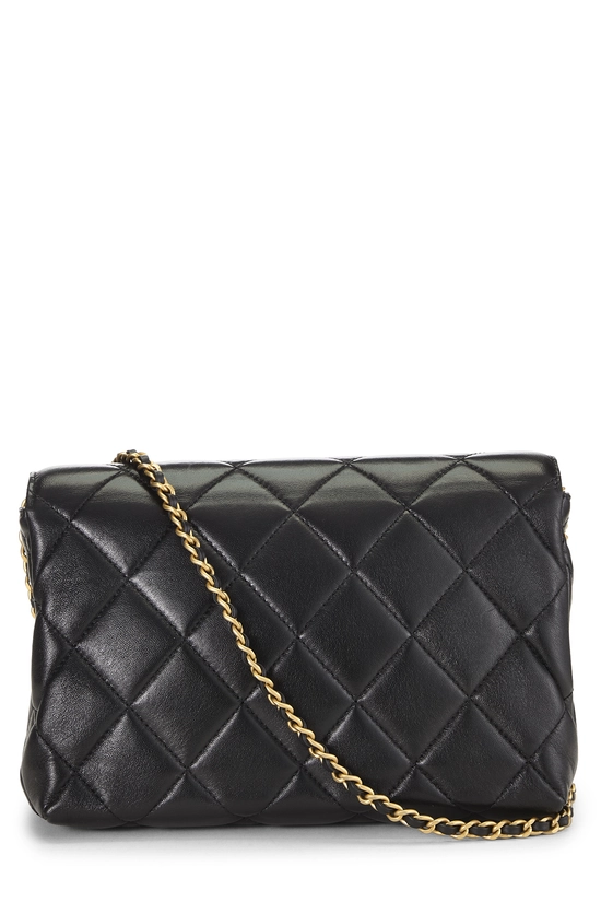 Pre-Owned Black Quilted Lambskin Pearl Logo Flap Bag Small