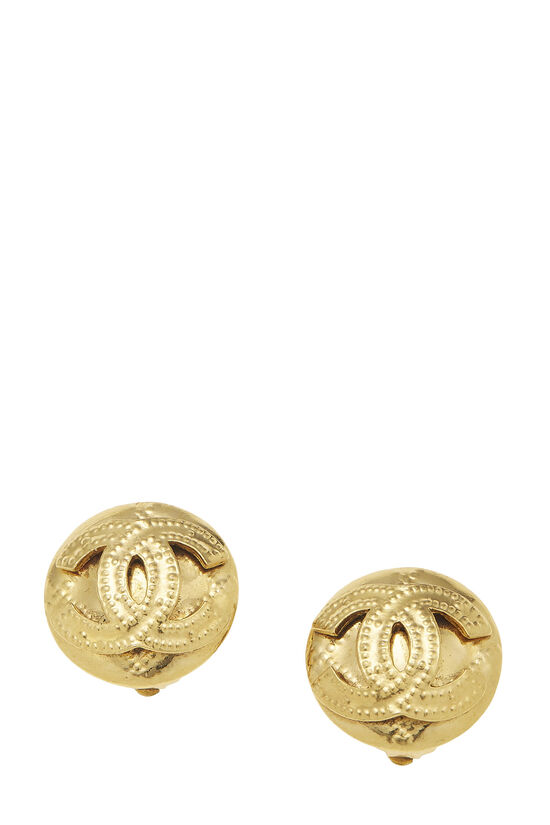 Gold Quilted 'CC' Earrings, , large image number 0